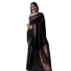 Mayawye Women's Silk Printed Saree With Unstitched Blouse 5.5Mtr (Black)