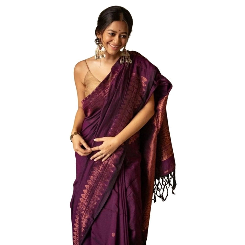 Mayawye Women's Silk Printed Saree With Unstitched Blouse 5.5Mtr (Wine)