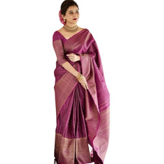 Mayawye Women's Silk Printed Saree With Unstitched Blouse 5.5Mtr (Purple)