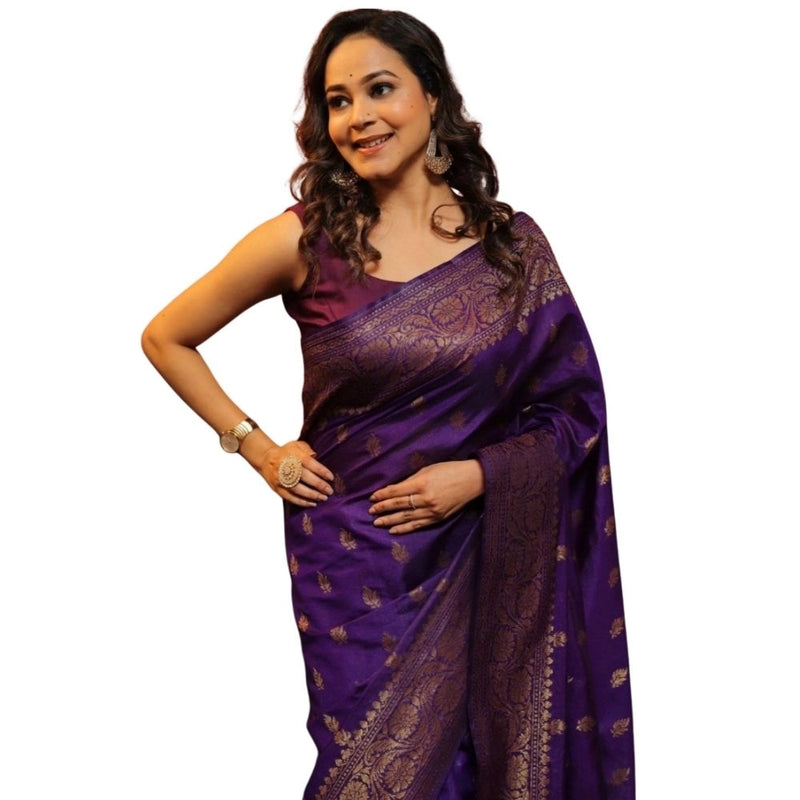 Mayawye Women's Silk Printed Saree With Unstitched Blouse 5.5Mtr (Purple)