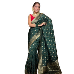 Mayawye Women's Silk Printed Saree With Unstitched Blouse 5.5Mtr (Green)