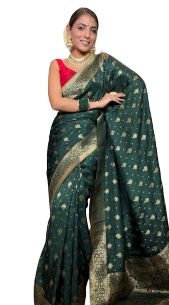 Mayawye Women's Silk Printed Saree With Unstitched Blouse 5.5Mtr (Green)