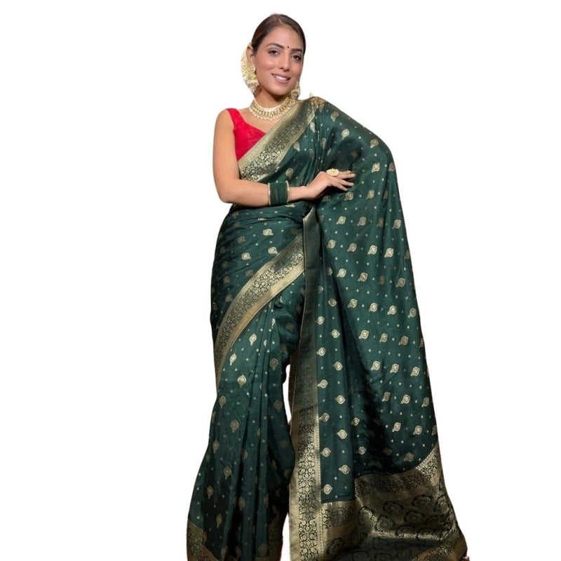 Mayawye Women's Silk Printed Saree With Unstitched Blouse 5.5Mtr (Green)