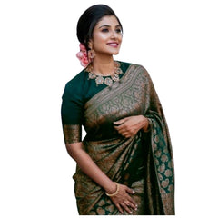 Mayawye Women's Silk Printed Saree With Unstitched Blouse 5.5Mtr (Green)