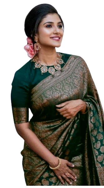 Mayawye Women's Silk Printed Saree With Unstitched Blouse 5.5Mtr (Green)