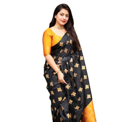 Mayawye Women's Silk Printed Saree With Unstitched Blouse 5.5Mtr (Yellow)