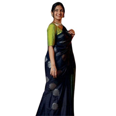 Mayawye Women's Silk Printed Saree With Unstitched Blouse 5.5Mtr (Navy Blue)