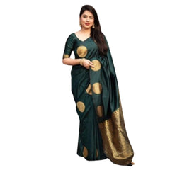 Mayawye Women's Silk Printed Saree With Unstitched Blouse 5.5Mtr (Green)