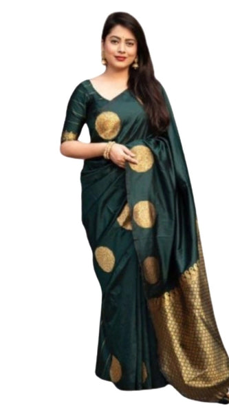 Mayawye Women's Silk Printed Saree With Unstitched Blouse 5.5Mtr (Green)