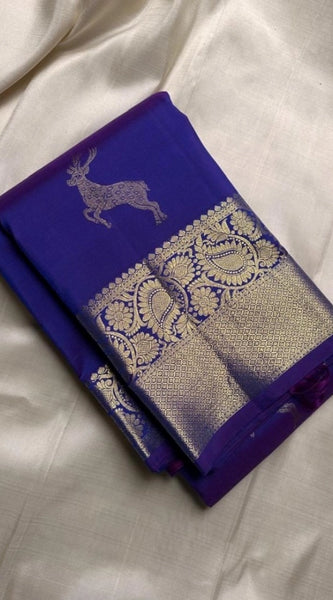 Mayawye Women's Silk Printed Saree With Unstitched Blouse 5.5Mtr (Royal Blue)