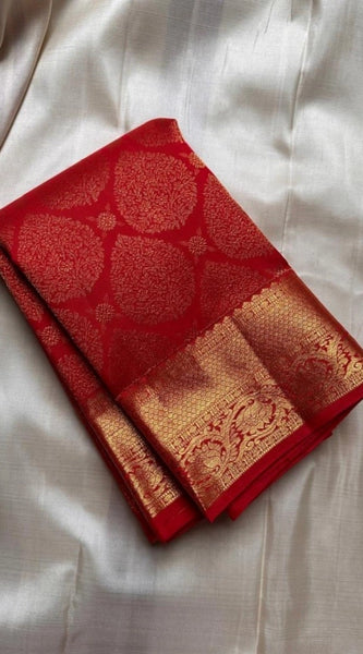 Mayawye Women's Silk Printed Saree With Unstitched Blouse 5.5Mtr (Red)