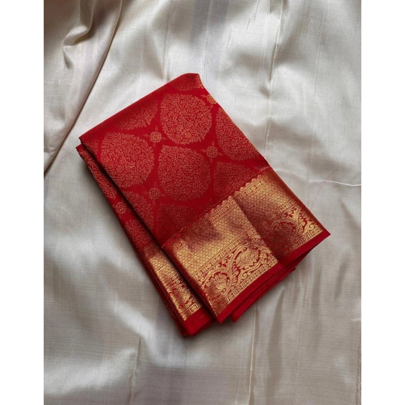 Mayawye Women's Silk Printed Saree With Unstitched Blouse 5.5Mtr (Red)