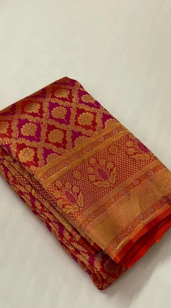 Mayawye Women's Silk Printed Saree With Unstitched Blouse 5.5Mtr (Red)