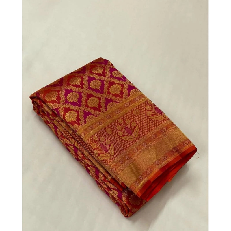 Mayawye Women's Silk Printed Saree With Unstitched Blouse 5.5Mtr (Red)