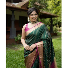 Mayawye Women's Silk Printed Saree With Unstitched Blouse 5.5Mtr (Green)