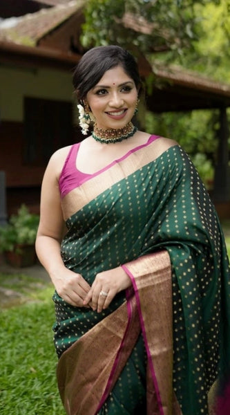 Mayawye Women's Silk Printed Saree With Unstitched Blouse 5.5Mtr (Green)