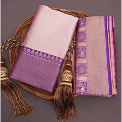Mayawye Women's Silk Printed Saree With Unstitched Blouse 5.5Mtr (Purple)