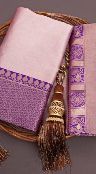 Mayawye Women's Silk Printed Saree With Unstitched Blouse 5.5Mtr (Purple)
