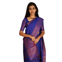 Mayawye Women's Silk Printed Saree With Unstitched Blouse 5.5Mtr (Blue)