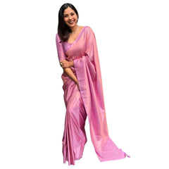 Mayawye Women's Silk Printed Saree With Unstitched Blouse 5.5Mtr (Pink)