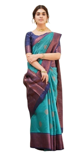 Mayawye Women's Silk Printed Saree With Unstitched Blouse 5.5Mtr (Rama)