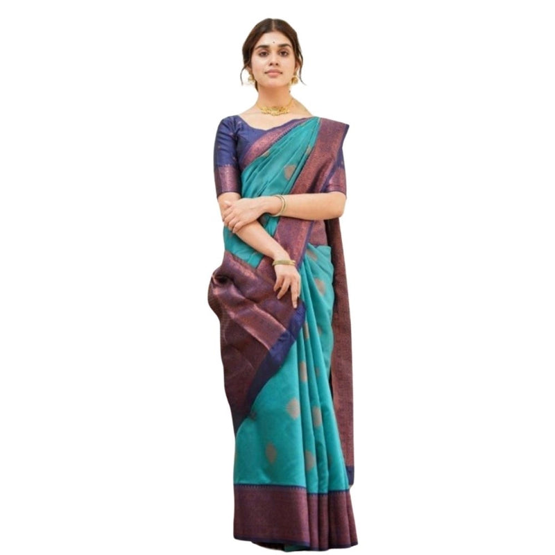 Mayawye Women's Silk Printed Saree With Unstitched Blouse 5.5Mtr (Rama)