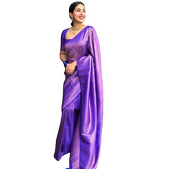 Mayawye Women's Silk Printed Saree With Unstitched Blouse 5.5Mtr (Blue)