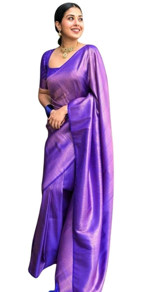 Mayawye Women's Silk Printed Saree With Unstitched Blouse 5.5Mtr (Blue)