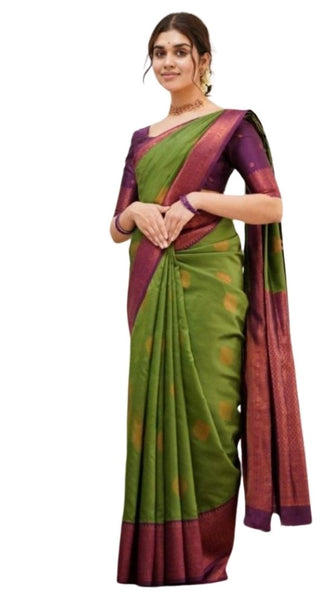 Mayawye Women's Silk Printed Saree With Unstitched Blouse 5.5Mtr (Green)