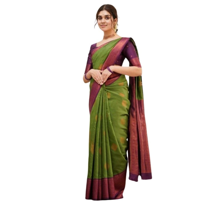 Mayawye Women's Silk Printed Saree With Unstitched Blouse 5.5Mtr (Green)