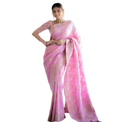 Mayawye Women's Silk Printed Saree With Unstitched Blouse 5.5Mtr (Pink)