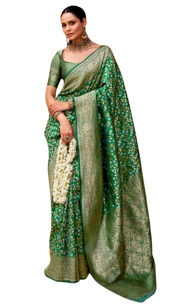 Mayawye Women's Silk Printed Saree With Unstitched Blouse 5.5Mtr (Green)