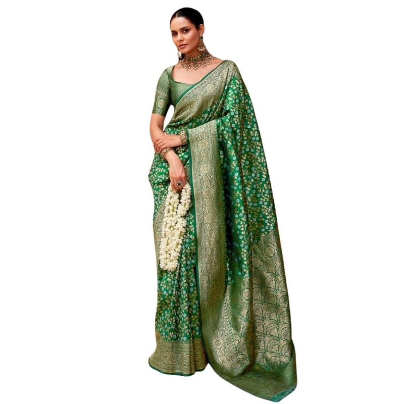 Mayawye Women's Silk Printed Saree With Unstitched Blouse 5.5Mtr (Green)