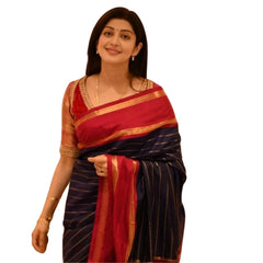 Mayawye Women's Silk Printed Saree With Unstitched Blouse 5.5Mtr (Navy Blue)