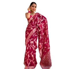 Mayawye Women's Silk Printed Saree With Unstitched Blouse 5.5Mtr (Pink)