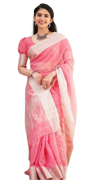 Mayawye Women's Cotton  Printed Saree With Unstitched Blouse 5.5Mtr (Pink)