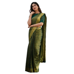 Mayawye Women's Silk Printed Saree With Unstitched Blouse 5.5Mtr (Green)