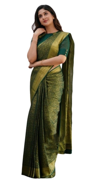 Mayawye Women's Silk Printed Saree With Unstitched Blouse 5.5Mtr (Green)