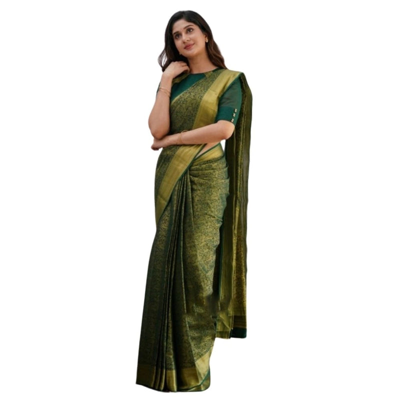 Mayawye Women's Silk Printed Saree With Unstitched Blouse 5.5Mtr (Green)