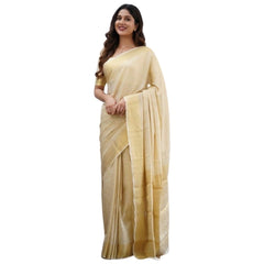 Mayawye Women's Silk Printed Saree With Unstitched Blouse 5.5Mtr (Cream)