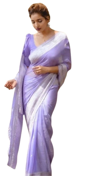 Mayawye Women's Cotton  Printed Saree With Unstitched Blouse 5.5Mtr (Lavender)
