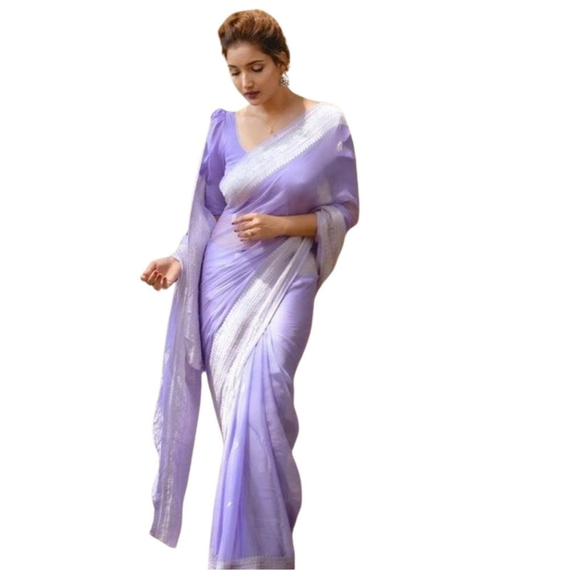 Mayawye Women's Cotton  Printed Saree With Unstitched Blouse 5.5Mtr (Lavender)