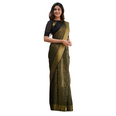 Mayawye Women's Silk Printed Saree With Unstitched Blouse 5.5Mtr (Black)