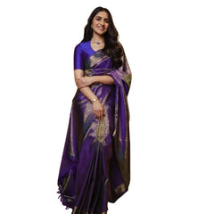 Mayawye Women's Silk Printed Saree With Unstitched Blouse 5.5Mtr (Purple)