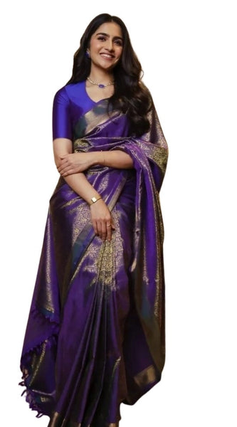 Mayawye Women's Silk Printed Saree With Unstitched Blouse 5.5Mtr (Purple)