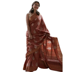 Mayawye Women's Silk Printed Saree With Unstitched Blouse 5.5Mtr (Maroon)