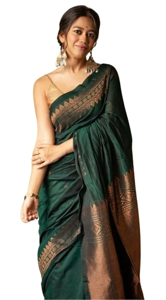 Mayawye Women's Silk Printed Saree With Unstitched Blouse 5.5Mtr (Green)