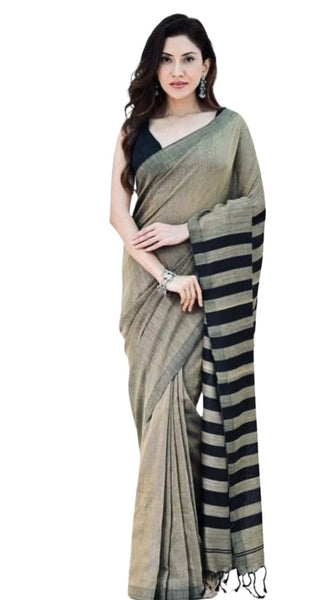 Mayawye Women's Silk Printed Saree With Unstitched Blouse 5.5Mtr (Gold-Black)