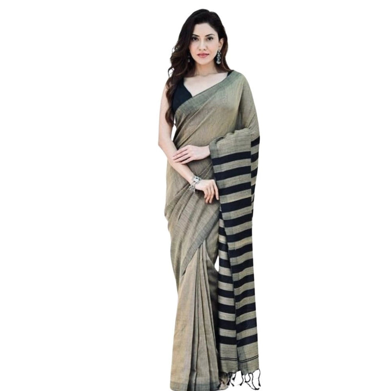 Mayawye Women's Silk Printed Saree With Unstitched Blouse 5.5Mtr (Gold-Black)