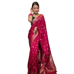 Mayawye Women's Silk Printed Saree With Unstitched Blouse 5.5Mtr (Rani Pink)